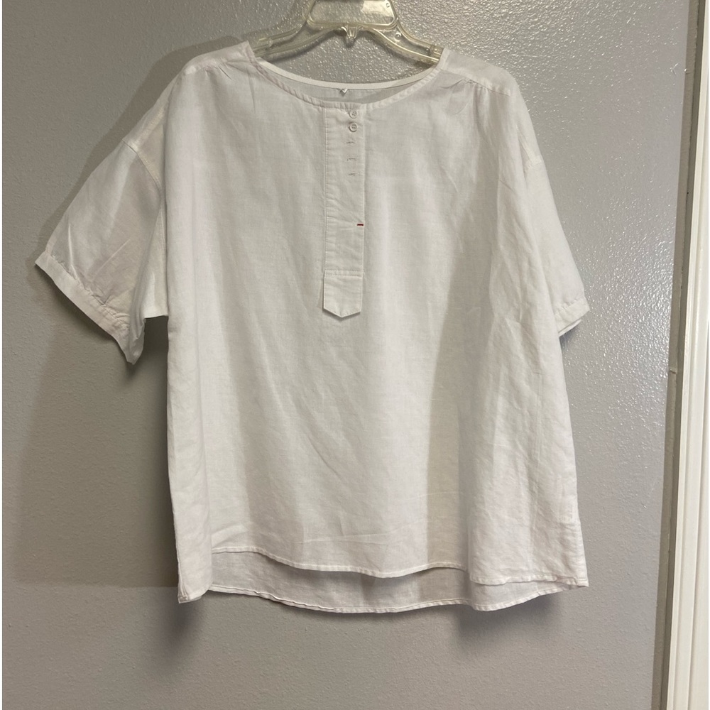 100% Linen Short Sleeve Sheer Top